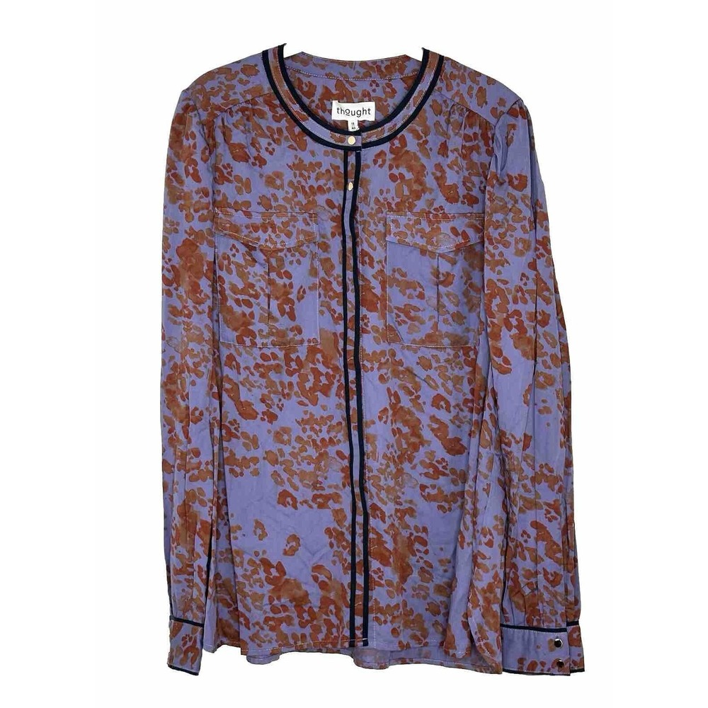 Thought peckham rye collarless blouse abstract print lilac purple size 18